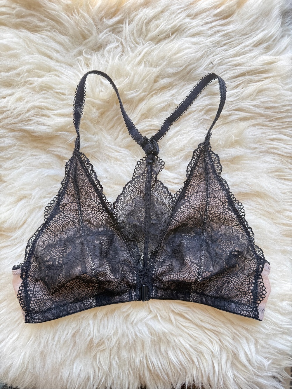 Sheer Lace Racerback Bralette - Black - Small